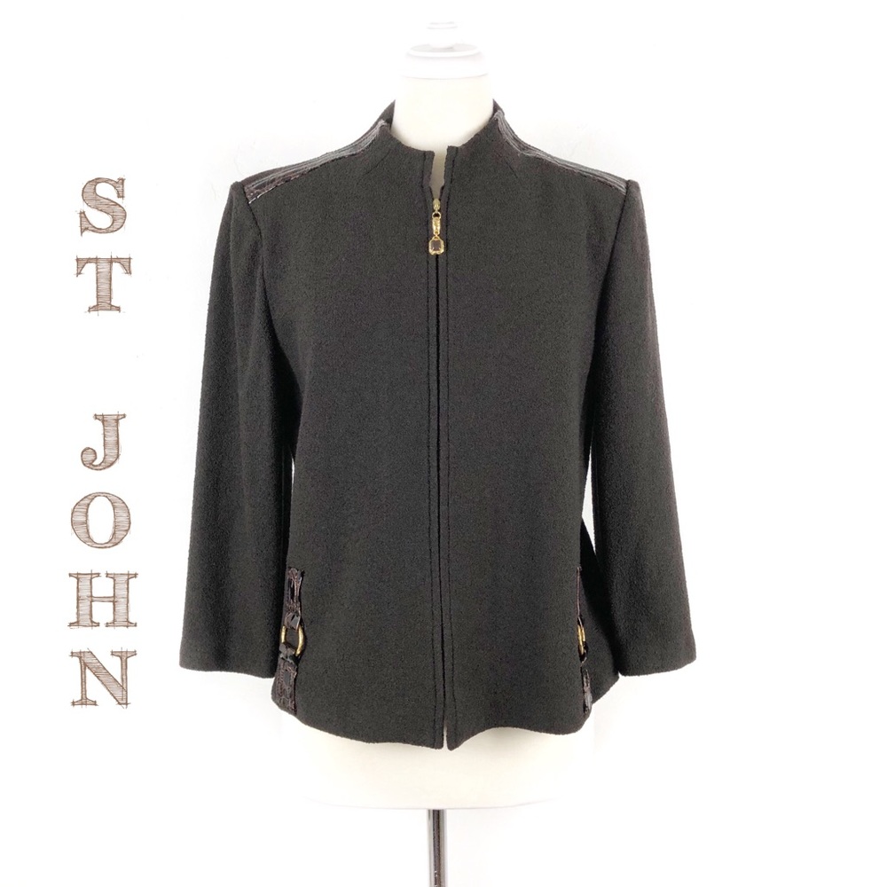 St John Collection Brown Croc Knit Blazer 12